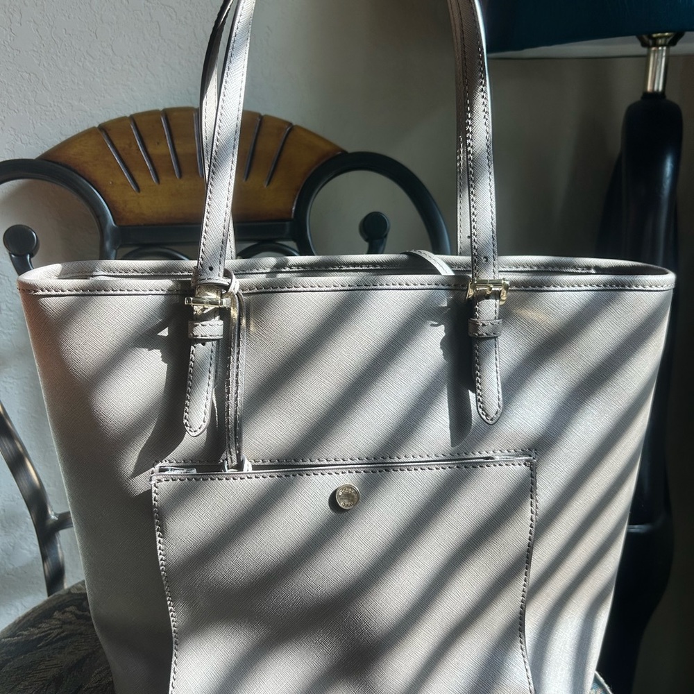 Gray Leather Tote Bag